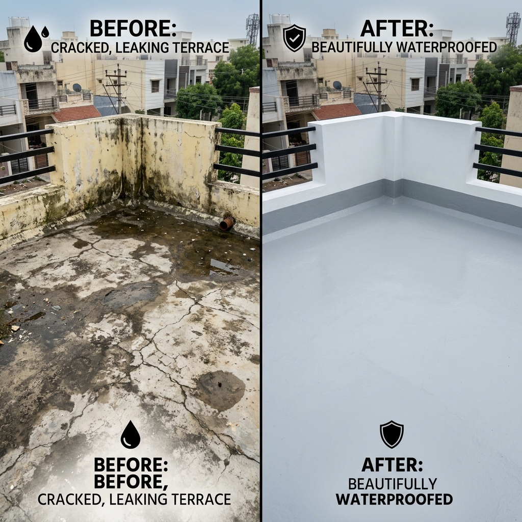 Before waterproofing — cracked terrace